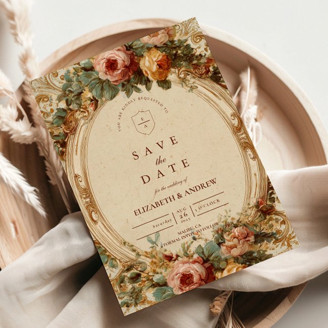 Vintage Baroque Rose Wedding Save The Date (Creator Uploaded)