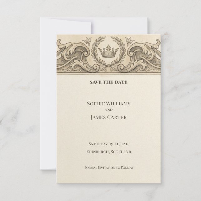 Vintage Baroque Save The Date Card (Front)