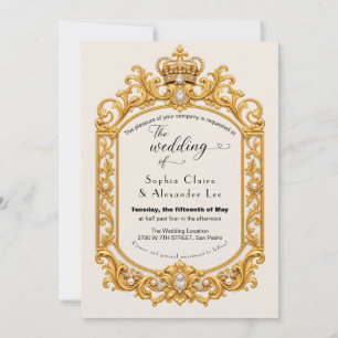Vintage Baroque Scrollwork Black White Wedding Invitation