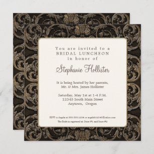 Vintage Baroque Shell Black n Golden Bridal Shower Invitation