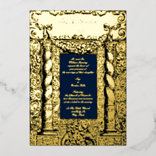 Vintage Baroque Solomonic Column Frame Wedding Foil Invitation