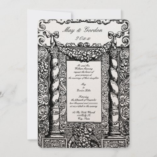 Vintage Baroque Solomonic Column Frame Wedding Invitation