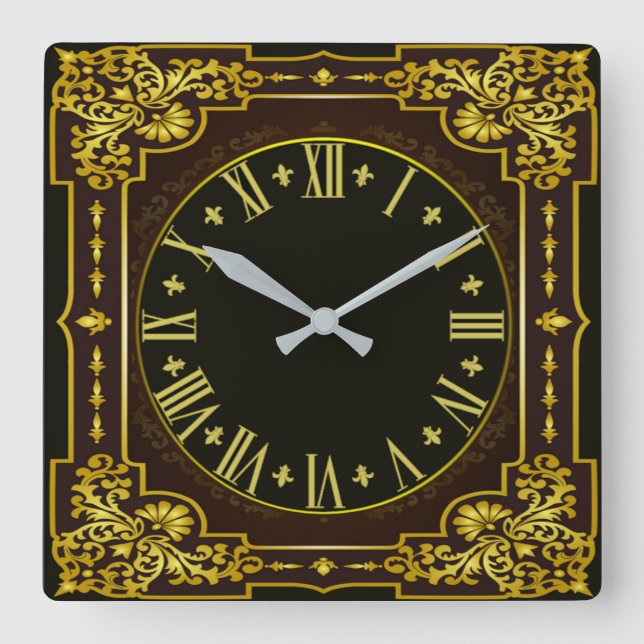 Vintage Baroque Square Wall Clock (Front)