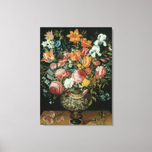 Vintage Baroque Still Life Flowers in a Vase Canvas Print