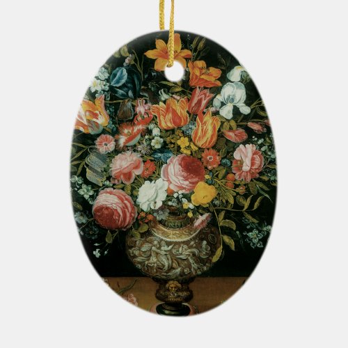 Vintage Baroque Still Life Flowers in a Vase Ceramic Ornament