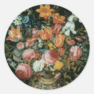 Vintage Baroque Still Life Flowers in a Vase Classic Round Sticker