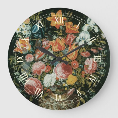 Vintage Baroque Still Life Flowers in a Vase Large Clock