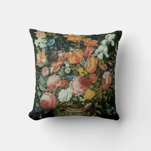 Vintage Baroque Still Life Flowers in a Vase Throw Pillow