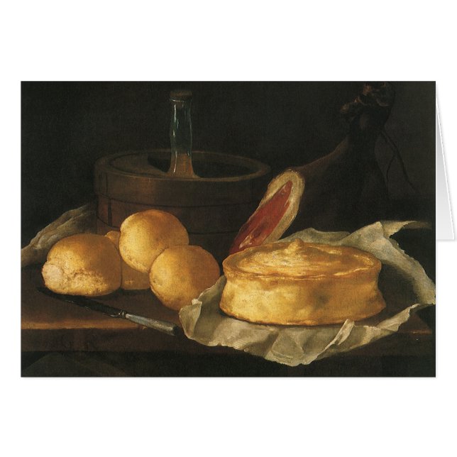 Vintage Baroque Still Life with Bread, Tart, Ham (Front Horizontal)