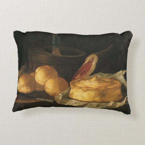 Vintage Baroque Still Life with Bread Tart Ham Accent Pillow