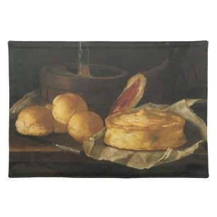 Vintage Baroque Still Life with Bread, Tart, Ham Cloth Placemat