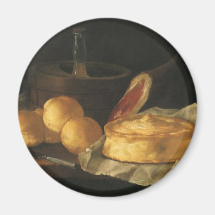Vintage Baroque Still Life with Bread, Tart, Ham Magnet