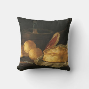 Vintage Baroque Still Life with Bread, Tart, Ham Throw Pillow