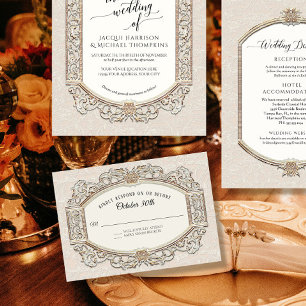 Vintage Baroque Victorian Ivory and Gold Wedding RSVP Card