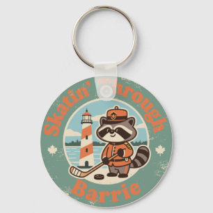 Vintage Barrie Ontario Skating Raccoon Keychain