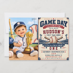 Vintage Baseball 1st Birthday Game Day Rookie Year Invitation