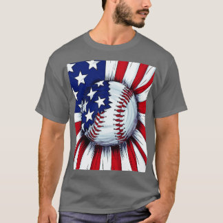Vintage Baseball 4th Of July Men USA American Flag T-Shirt