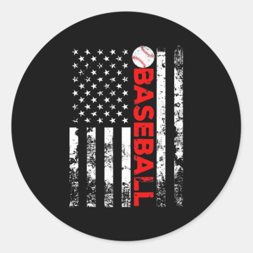 Vintage Baseball American Flag Player Flag Classic Round Sticker