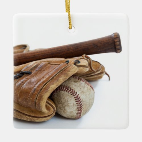 Vintage Baseball and Bat Ceramic Ornament