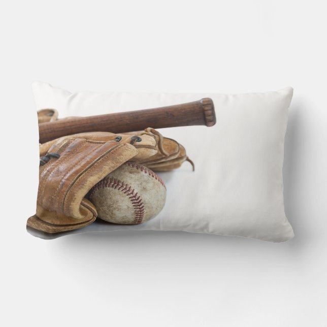 Vintage Baseball and Bat Lumbar Pillow (Front)