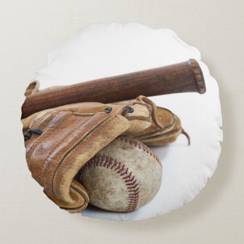 Vintage Baseball and Bat Round Pillow