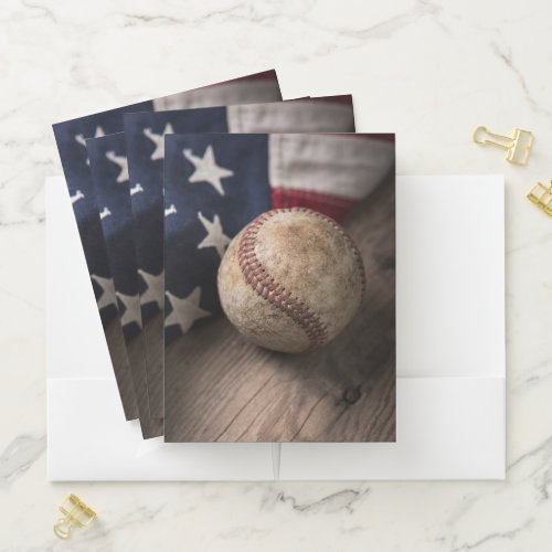 VIntage Baseball and Flag Pocket Folder