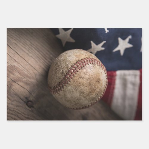 VIntage Baseball and Flag Wrapping Paper Sheets