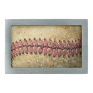 Vintage Baseball Art - Aged Leather & Red Stitch Belt Buckle