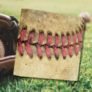 Vintage Baseball Art - Aged Leather & Red Stitch Binder