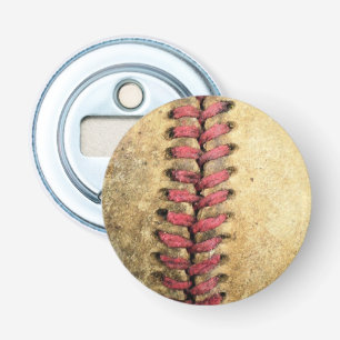 Vintage Baseball Art - Aged Leather & Red Stitch Bottle Opener