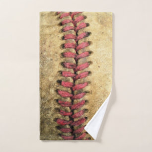 Vintage Baseball Art - Aged Leather & Red Stitch Hand Towel