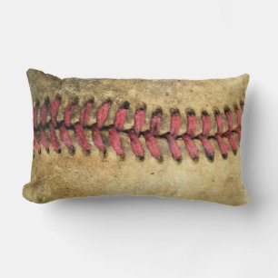 Vintage Baseball Art - Aged Leather & Red Stitch Lumbar Pillow
