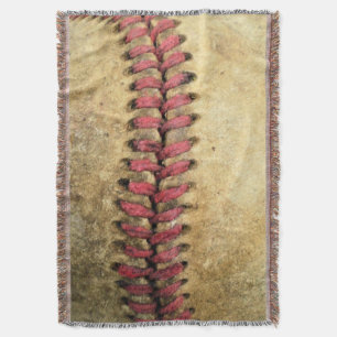 Vintage Baseball Art - Aged Leather & Red Stitch Throw Blanket