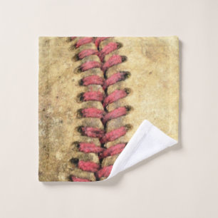 Vintage Baseball Art - Aged Leather & Red Stitch Wash Cloth