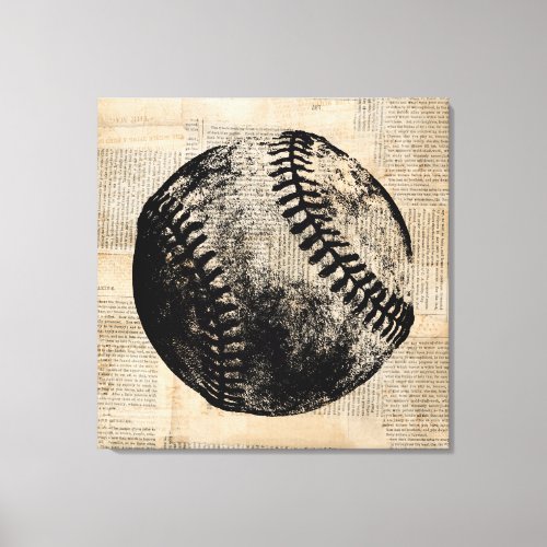 Vintage Baseball Art Illustration Newspaper Style Canvas Print