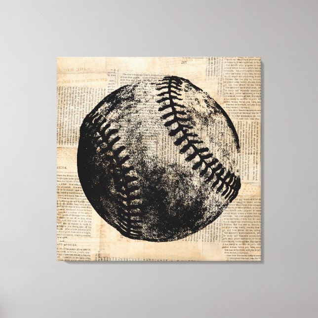 Vintage Baseball Art Illustration Newspaper Style Canvas Print (Front)