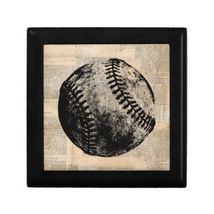 Vintage Baseball Art Illustration Newspaper Style Gift Box