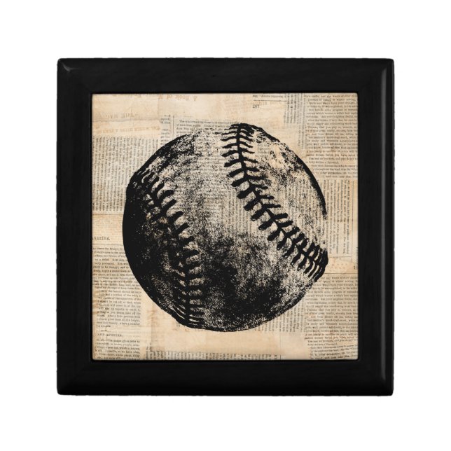 Vintage Baseball Art Illustration Newspaper Style Gift Box (Front)