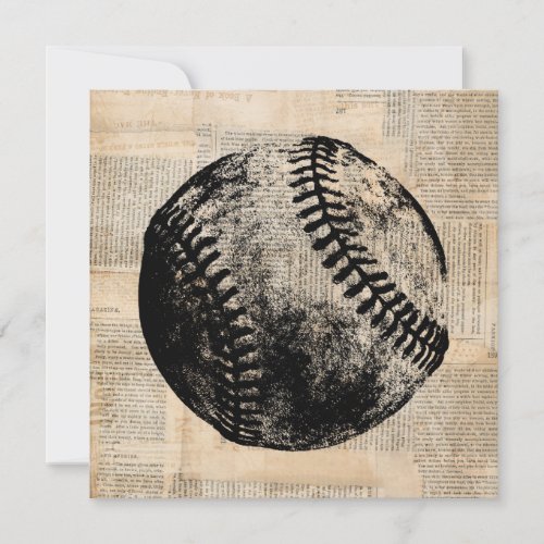 Vintage Baseball Art Illustration Newspaper Style Invitation
