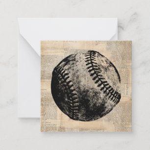 Vintage Baseball Art Illustration Newspaper Style Note Card