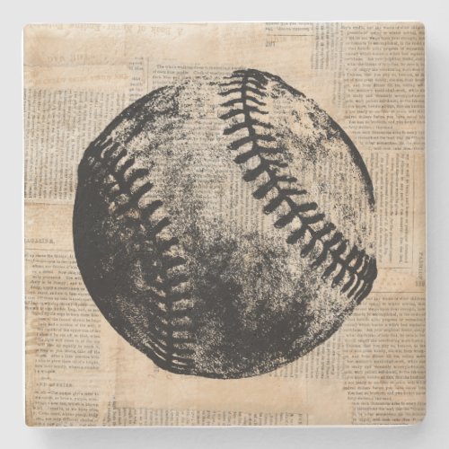 Vintage Baseball Art Illustration Newspaper Style Stone Coaster