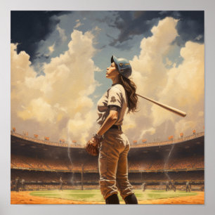 Vintage Baseball Art Poster - Retro Design of Amer