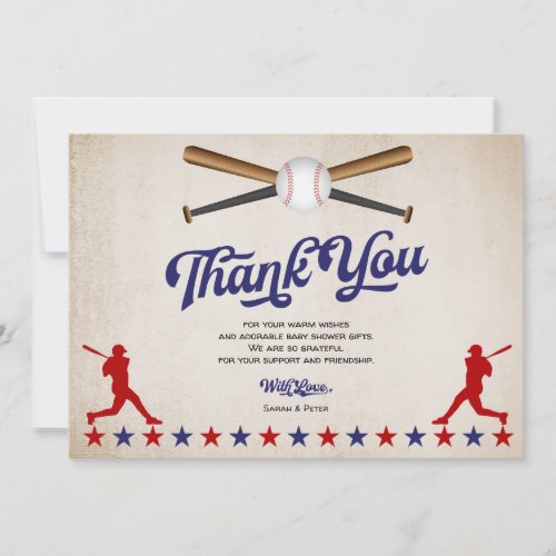 Vintage Baseball Baby Boy Shower Thank You Card