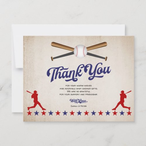 Vintage Baseball Baby Boy Shower Thank You Card