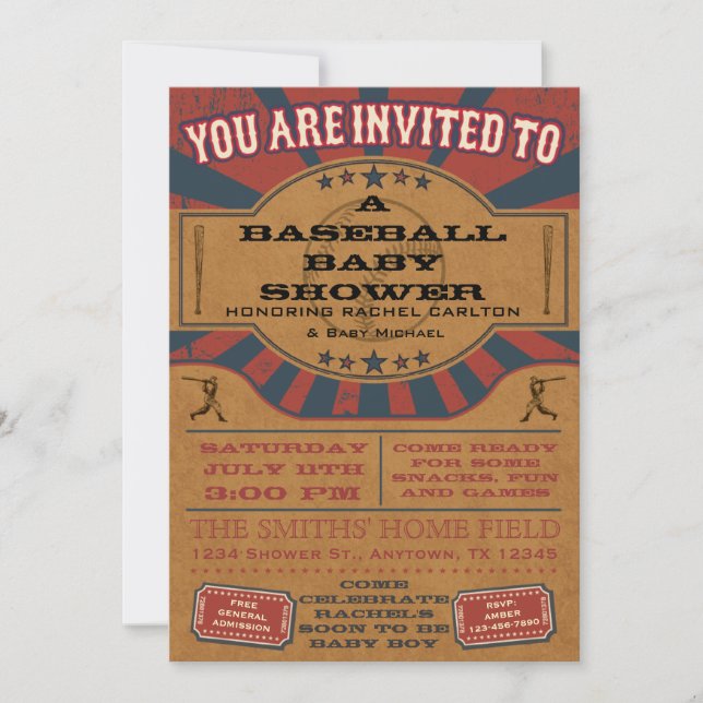 Vintage Baseball Baby Shower Invitation (Front)