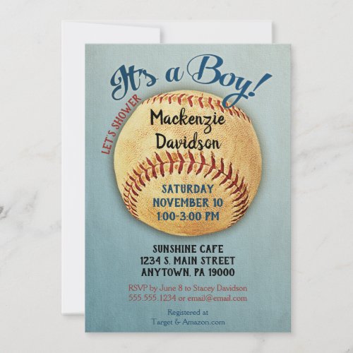 Vintage Baseball Baby Shower Invitation Boy Sports