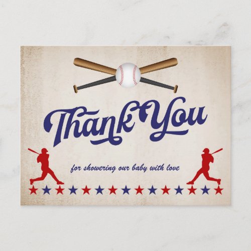 Vintage Baseball Baby Shower thank you postcard