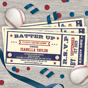 Vintage Baseball Baby Shower Ticket Invitation