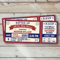 Vintage Baseball Baby Shower Ticket Invitation