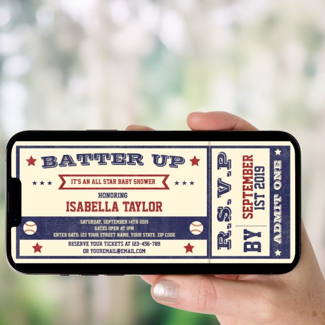Vintage Baseball Baby Shower Ticket Invitation (Front Digital)